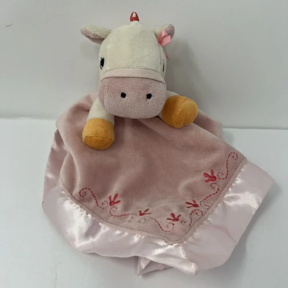 Nurture Security Lovey Pink Cow Plush Stuffed‎ Animal Soft Satin lovies 13 x 14